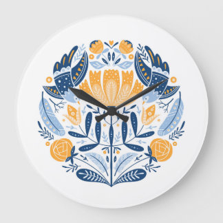 Scandinavian Folk Art Floral Ornament Large Clock