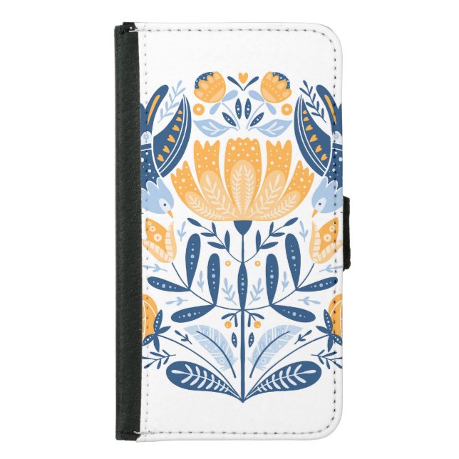 Scandinavian Folk Art Floral Ornament Samsung Galaxy Wallet Case (Front)
