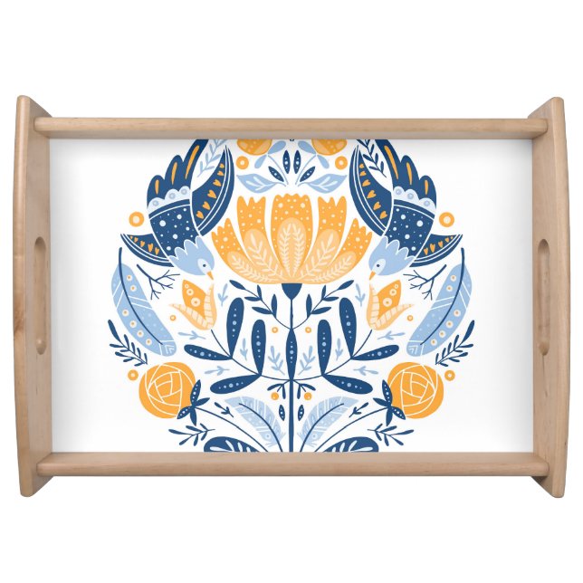 Scandinavian Folk Art Floral Ornament Serving Tray (Front)