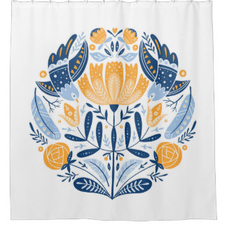 Scandinavian Folk Art Floral Ornament Shower Curtain