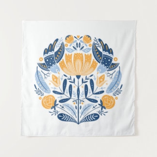 Scandinavian Folk Art Floral Ornament Tapestry