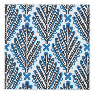 Scandinavian Folk Art: Floral Retro Design Faux Canvas Print