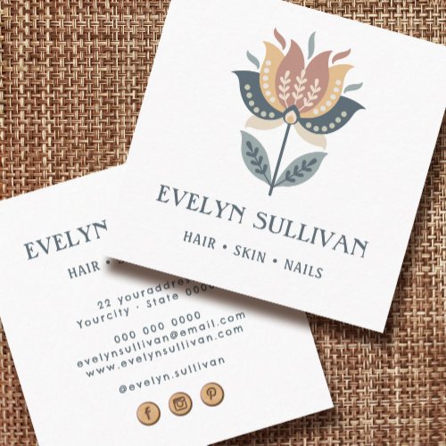 scandinavian folk art flower square business card