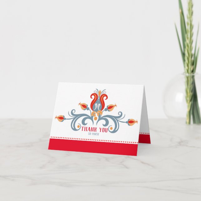 Scandinavian Folk Art Folded Thank You Card (Front)