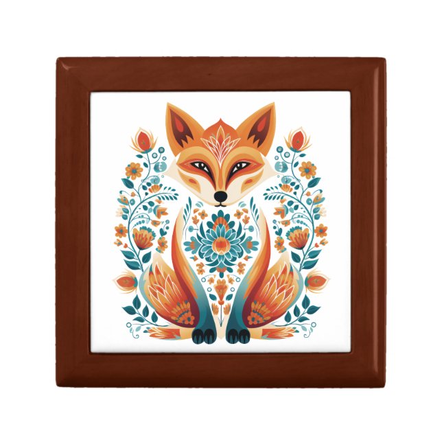 Scandinavian Folk Art Fox Gift Box (Front)