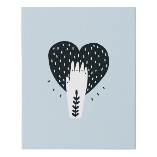 Scandinavian Folk Art Heart and Hand Faux Canvas Print