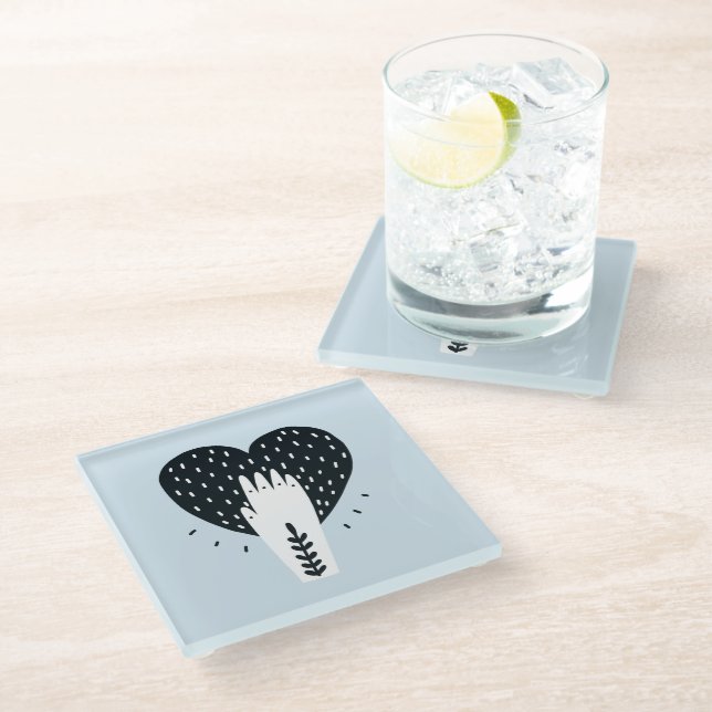 Scandinavian Folk Art Heart and Hand Glass Coaster (Angled)