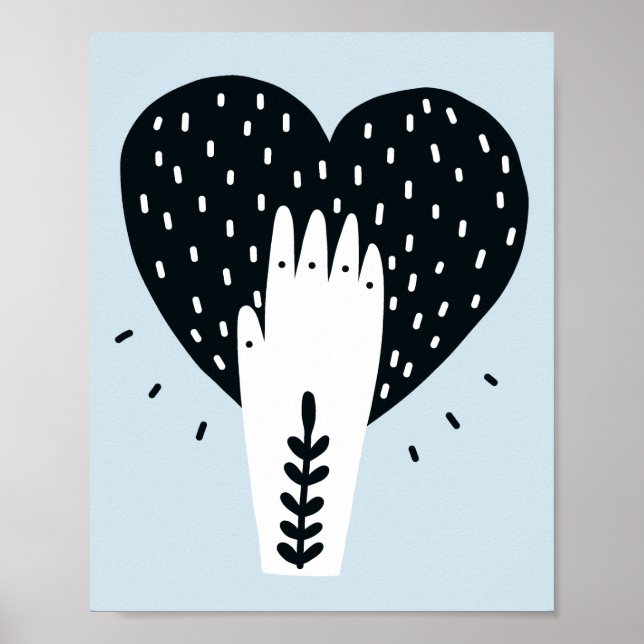 Scandinavian Folk Art Heart and Hand  Poster (Front)