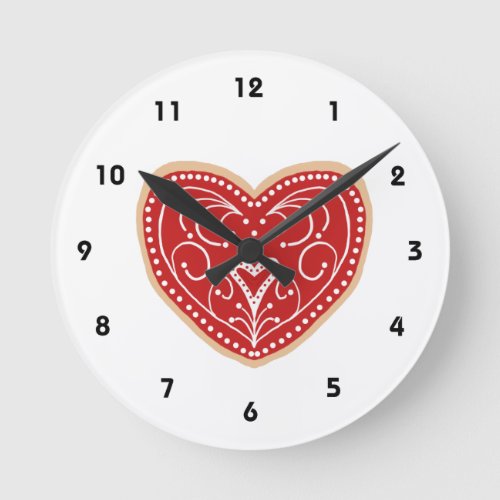 Scandinavian Folk Art Heart Round Clock