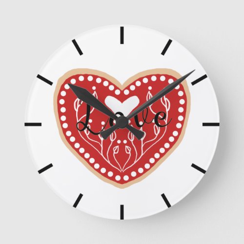 Scandinavian Folk Art Heart Round Clock