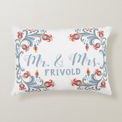 Scandinavian Folk Art Mr and Mrs Blue Pillow