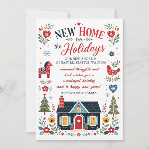 Scandinavian Folk art New Home for the Holidays Holiday Card