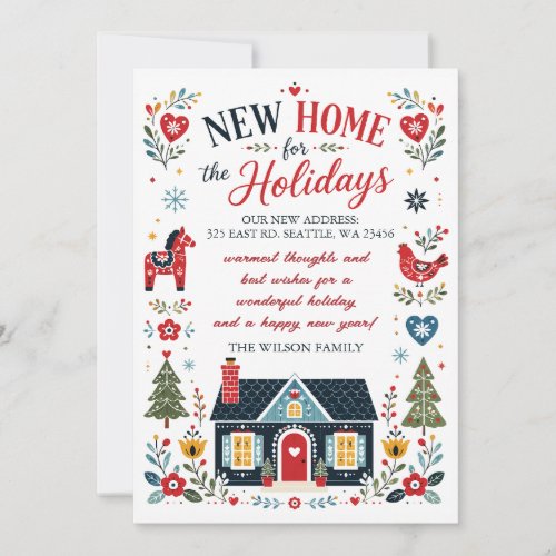 Scandinavian Folk art New Home for the Holidays Holiday Card