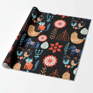 Scandinavian Folk Art Nordic Minimalist Christmas Wrapping Paper