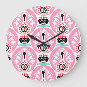 Scandinavian Folk Art: Nordic Seamless. Large Clock
