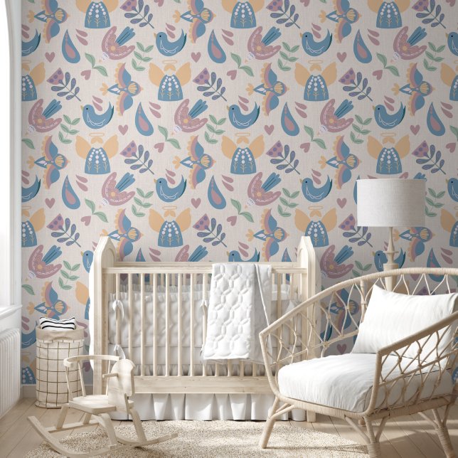 Scandinavian Folk Art Nursery Wallpaper (Kids)