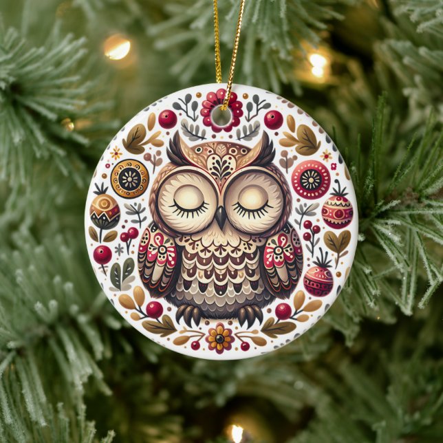 Scandinavian Folk Art Owl Ornament (Tree)