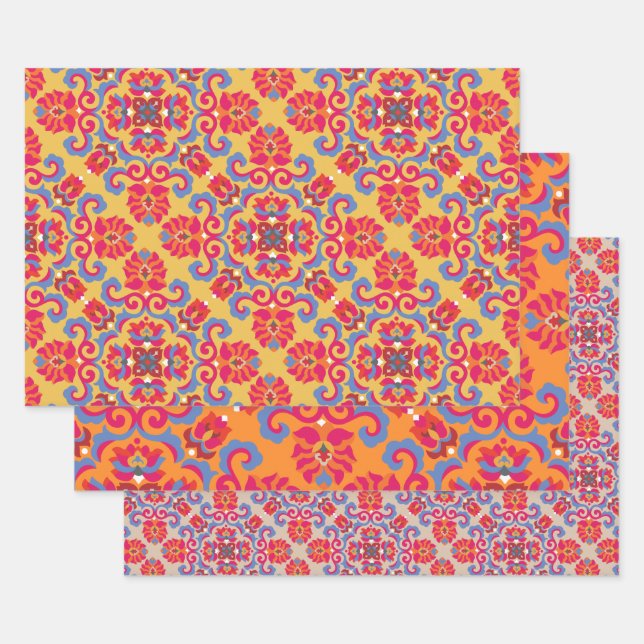 Scandinavian folk art Pattern Wrapping Paper Sheet (Set)