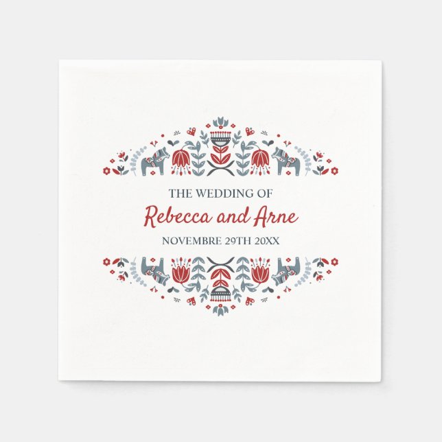 Scandinavian folk art | Personalized Wedding Napkins (Front)