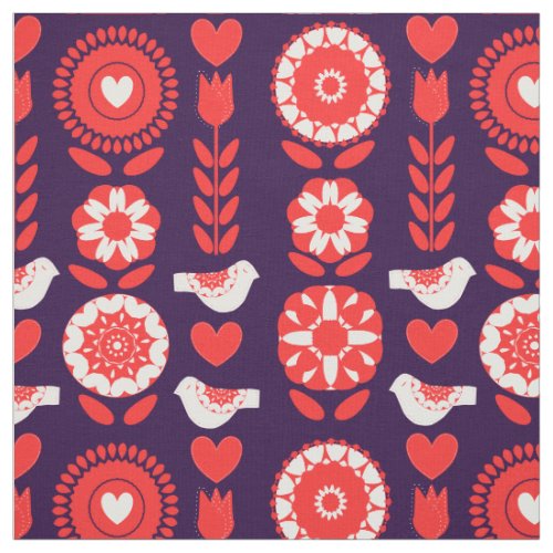 Scandinavian Folk Art Pretty Floral Pattern Fabric