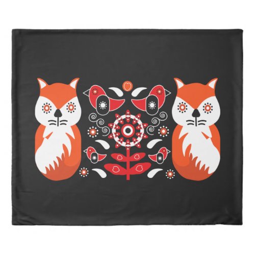 Scandinavian Folk Art Prints  Nordic Decor Fleece Duvet Cover