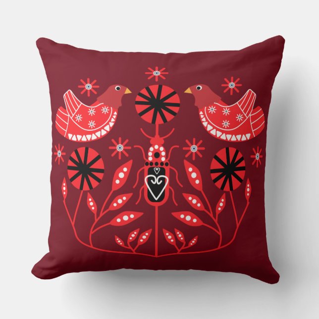 Scandinavian Folk Art Prints | Nordic Decor Fleece Throw Pillow (Front)