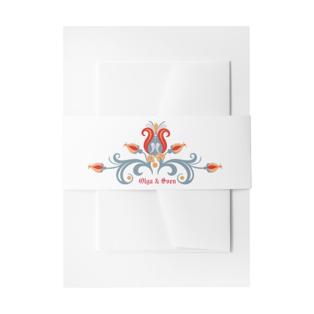 Scandinavian Folk Art Red/Blue Invitation Belly Band (Front Example)