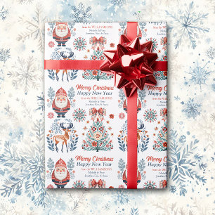 Scandinavian Folk Art Red Teal Christmas Images Wrapping Paper