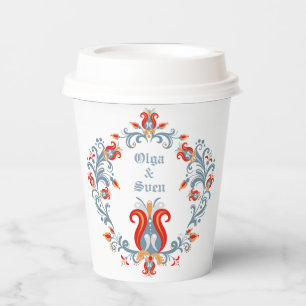 Scandinavian Folk Art Rosemaling Personalized Paper Cups