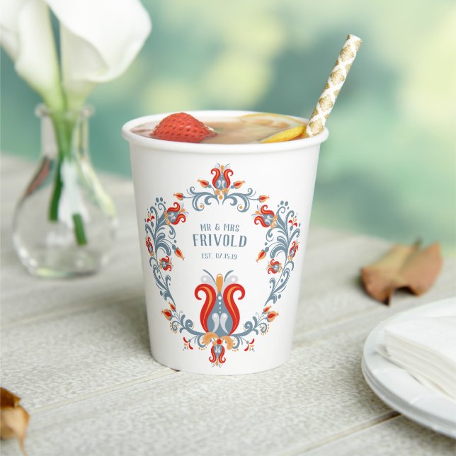 Scandinavian Folk Art Rosemaling Personalized Paper Cups (Insitu)