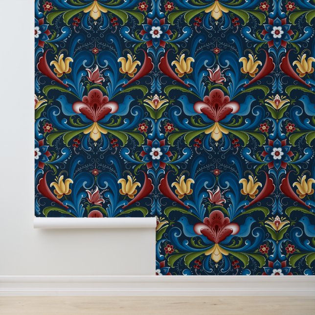 Scandinavian Folk Art Rosemaling  Wallpaper (Application)
