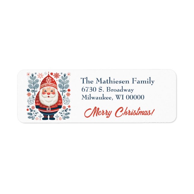 Scandinavian Folk Art Santa Claus Return Address Label (Front)