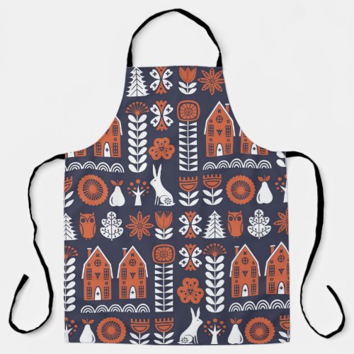 Scandinavian folk art seamless vintage pattern wit apron