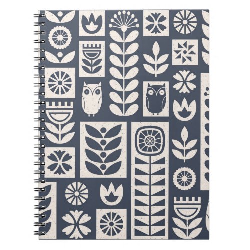 Scandinavian folk art seamless vintage pattern wit notebook