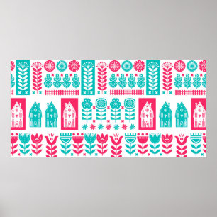 Scandinavian folk art seamless vintage pattern wit poster