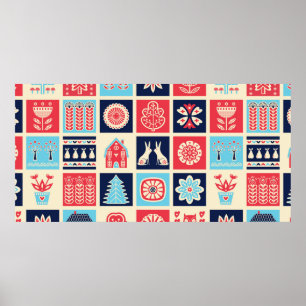 Scandinavian folk art seamless vintage pattern wit poster