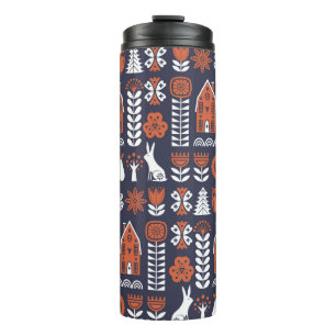Scandinavian folk art seamless vintage pattern wit thermal tumbler