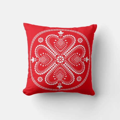 Scandinavian Folk Art Snowflake Throw Pillow