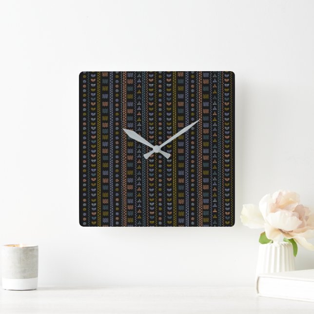 Scandinavian Folk Art Square Wall Clock (Home)