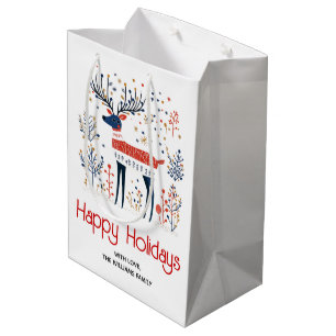 Scandinavian folk art style deer Christmas holiday Medium Gift Bag