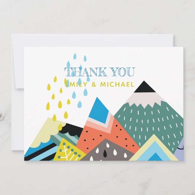 Scandinavian Folk Art Thank You Cards Blue Yellow (Front)