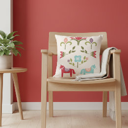 Scandinavian Folk Art Throw Pillow