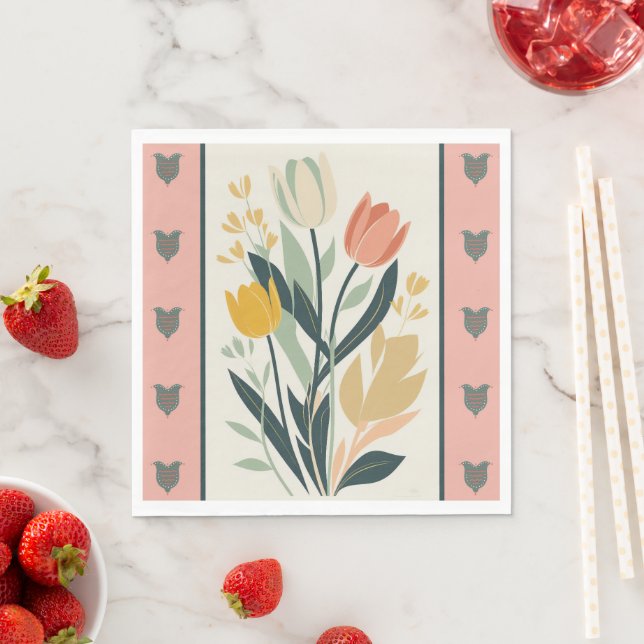 Scandinavian Folk Art Tulips Napkins (Insitu)