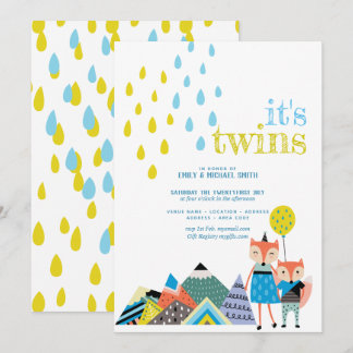 Scandinavian Folk Art TWINS Baby Shower Invites