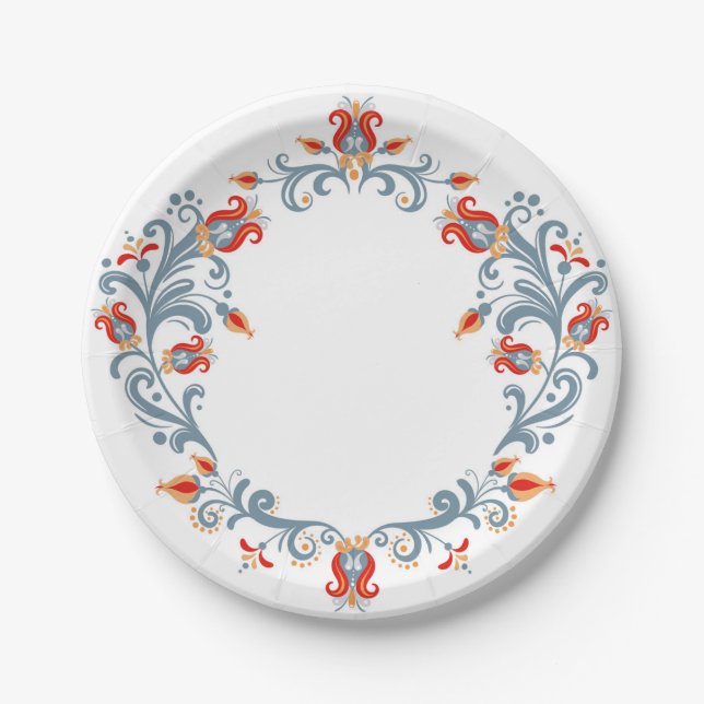 Scandinavian Folk Art Velkommen Paper Plates (Front)