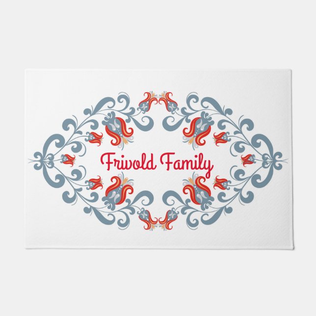 Scandinavian Folk Art "Velkommen" Personalized Mat (Front)