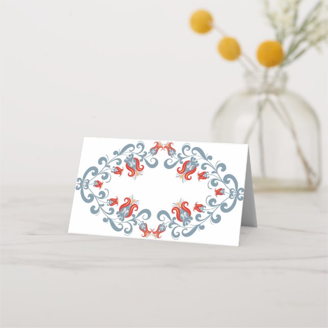 Scandinavian Folk Art Velkommen Place Cards (Front)