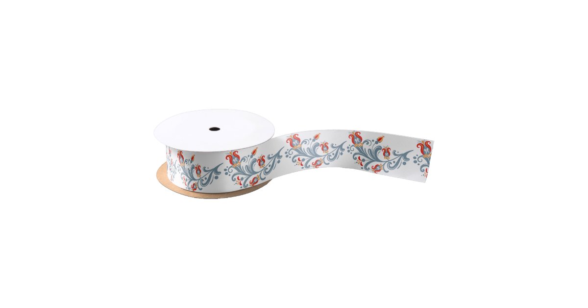 Scandinavian Folk Art Velkommen Satin Ribbon | Zazzle