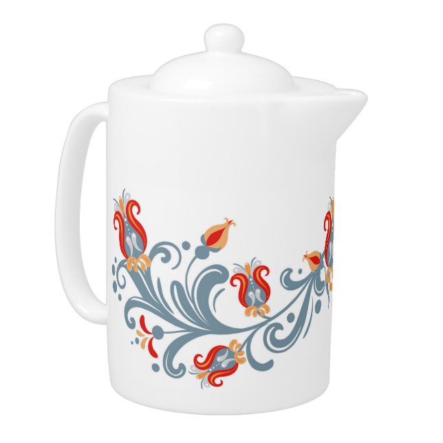 Scandinavian Folk Art Velkommen Teapot (Left)