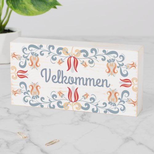 Scandinavian Folk Art Velkommen Wood Welcome Sign